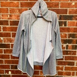 Juicy Couture Womens Large Gray Shimmer Terry Knit Hooded Open Front Sweater
